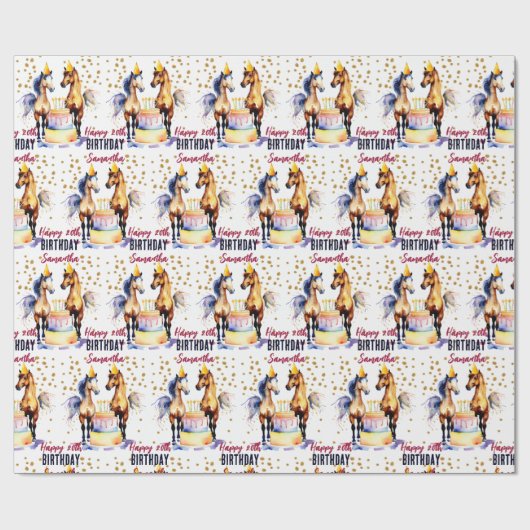Paarden elegant in feest petten happy birthday cadeaupapier (Vlak)