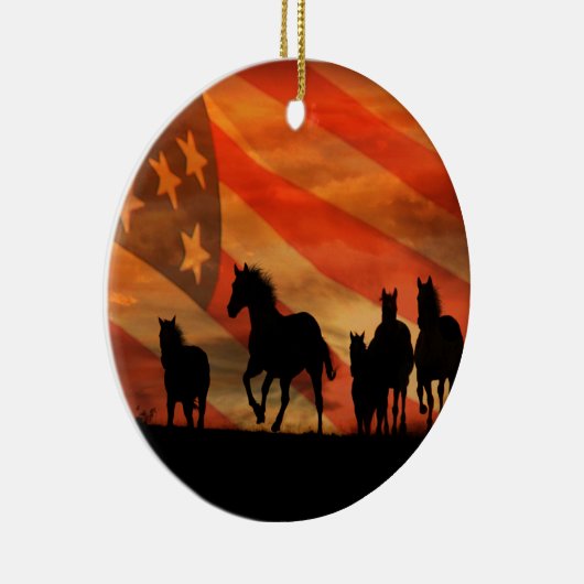 Paarden en Amerikaanse vlag Keramisch Ornament (Rechts)