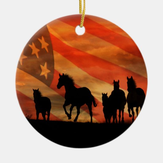 Paarden en Amerikaanse vlag Keramisch Ornament (Voorkant)