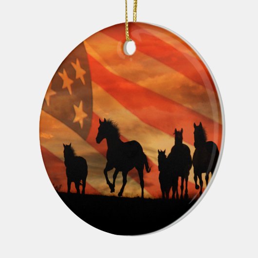 Paarden en Amerikaanse vlag Keramisch Ornament (Links)