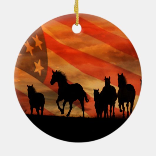 Paarden en Amerikaanse vlag Keramisch Ornament (Achterkant)