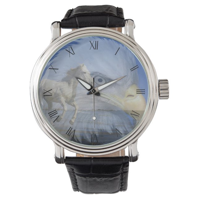 Paarden en Bald Eagle Horloge (Voorkant)