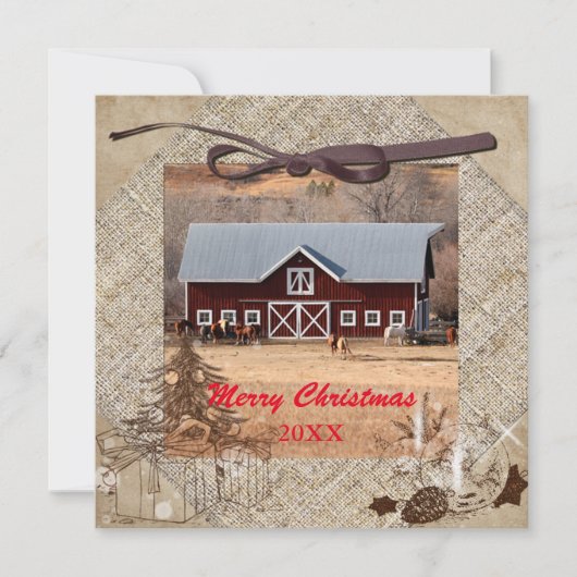 Paarden en Barn Merry-Kaart voor kerstmis (Voorkant)