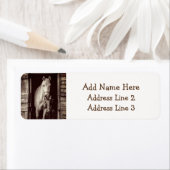 Paarden en bijtende bruine Barn Etiket (Insitu)