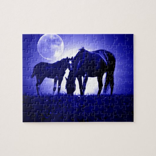 Paarden en blauwe nacht legpuzzel (Horizontaal)
