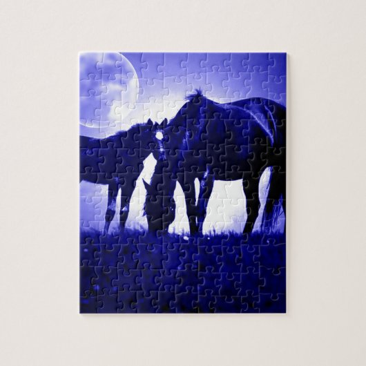 Paarden en blauwe nacht legpuzzel (Verticaal)