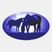 Paarden en blauwe nacht ovale sticker (Voorkant)