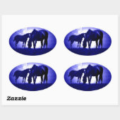 Paarden en blauwe nacht ovale sticker (Vel)
