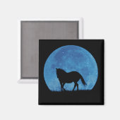 Paarden en blauwe volle maan magneet (Voorkant / Achterkant)