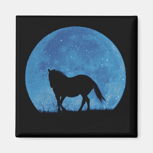 Paarden en blauwe volle maan magneet (Voorkant)