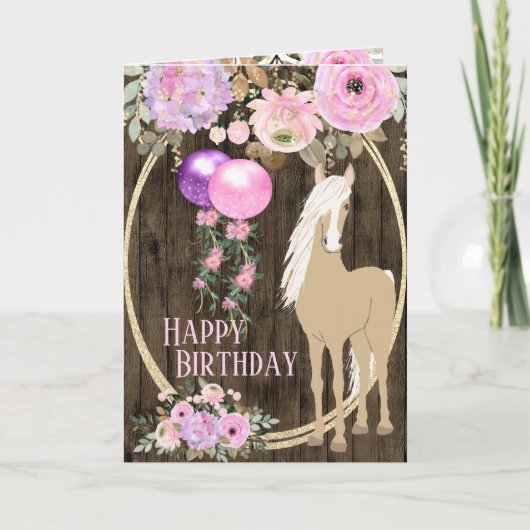  paarden en bloemen op Barnwood Birthday Kaart (Voorkant)