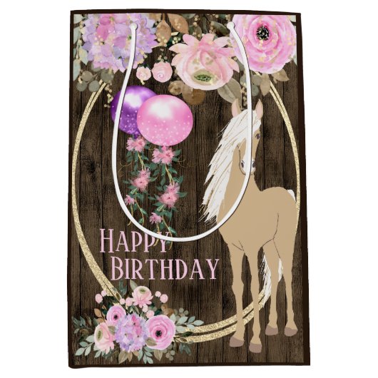  paarden en bloemen op Barnwood Birthday Medium Cadeauzakje (Voorkant)