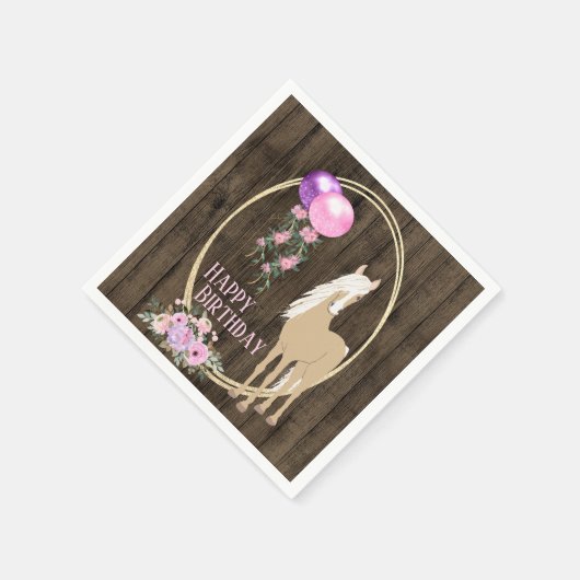  paarden en bloemen op Barnwood Birthday Servet (Hoek)