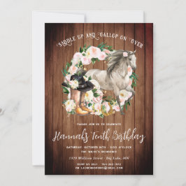  paarden en bloemen op Rustic Wood Birthday Kaart