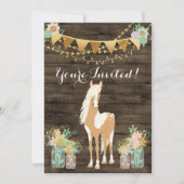 paarden en bloemen op Rustic Wood Birthday Kaart (Voorkant)