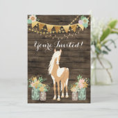 paarden en bloemen op Rustic Wood Birthday Kaart (Staand voorkant)