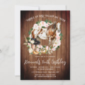  paarden en bloemen op Rustic Wood Birthday Kaart (Voorkant)