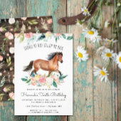 paarden en bloemen op Rustic Wood Birthday Kaart