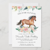 paarden en bloemen op Rustic Wood Birthday Kaart (Voorkant)