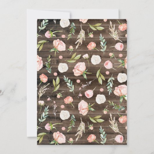 paarden en bloemen op Rustic Wood Birthday Kaart (Achterkant)