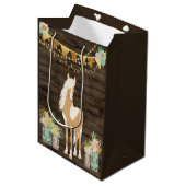  paarden en bloemen op rustieke schuur hout medium cadeauzakje (Voorkant Gekanteld)