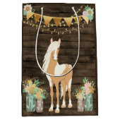  paarden en bloemen op rustieke schuur hout medium cadeauzakje (Voorkant)