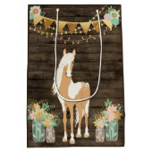  paarden en bloemen op rustieke schuur hout medium cadeauzakje (Achterkant)