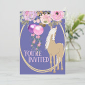  paarden en bloemen Roze Periwinkle Birthday Kaart (Staand voorkant)