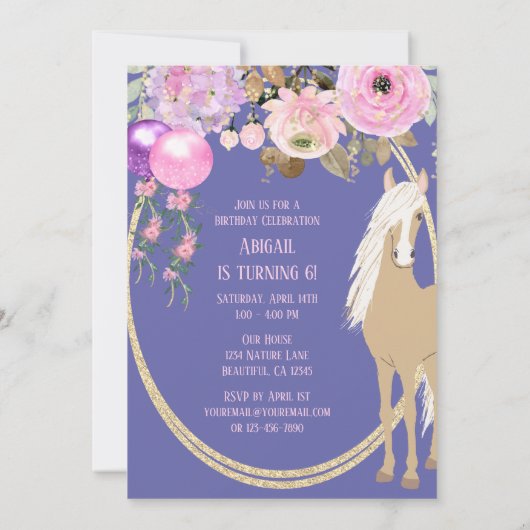 paarden en bloemen Roze Periwinkle Birthday Kaart (Achterkant)