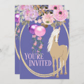  paarden en bloemen Roze Periwinkle Birthday Kaart (Voorkant / Achterkant)