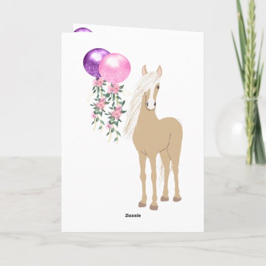  paarden en bloemen Roze Periwinkle Birthday Kaart (Achterkant)