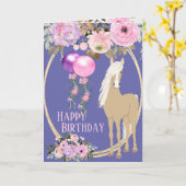  paarden en bloemen Roze Periwinkle Birthday Kaart (Gele Bloem)