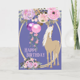  paarden en bloemen Roze Periwinkle Birthday Kaart