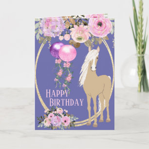  paarden en bloemen Roze Periwinkle Birthday Kaart