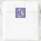  paarden en bloemen Roze Periwinkle Birthday Vierkante Sticker (Tas)