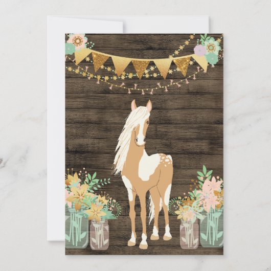  paarden en bloemen Rustic Wood Bedankkaart (Achterkant)