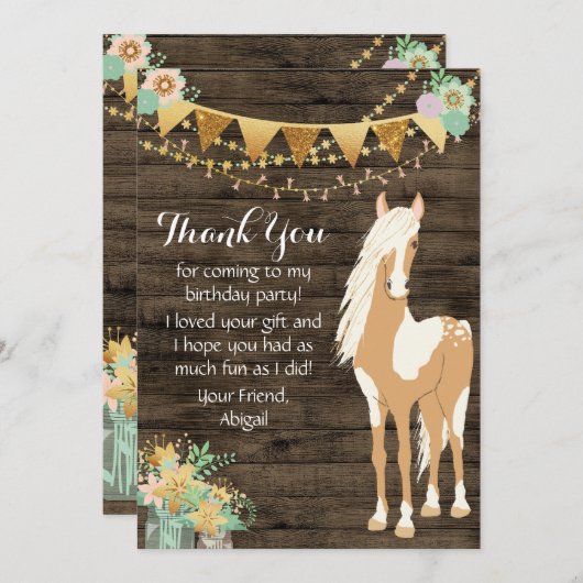 paarden en bloemen Rustic Wood Bedankkaart (Voorkant / Achterkant)