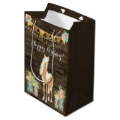  paarden en bloemen Rustic Wood Birthday Medium Cadeauzakje (Voorkant Gekanteld)