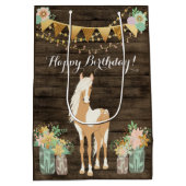  paarden en bloemen Rustic Wood Birthday Medium Cadeauzakje (Achterkant)
