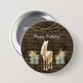 paarden en bloemen Rustic Wood Birthday Ronde Button 7,6 Cm (Voorkant /achterkant)
