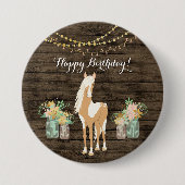 paarden en bloemen Rustic Wood Birthday Ronde Button 7,6 Cm (Voorkant)
