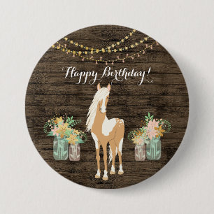  paarden en bloemen Rustic Wood Birthday Ronde Button 7,6 Cm