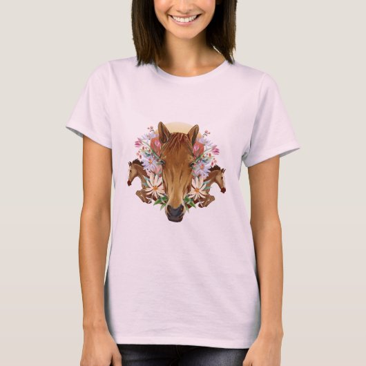 Paarden en bloemen t-shirt (Voorkant)