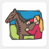 Paarden en Boerderijen meisjes Vierkante Sticker (Voorkant)