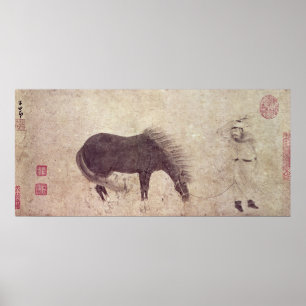 Paarden en bomen in de winter poster