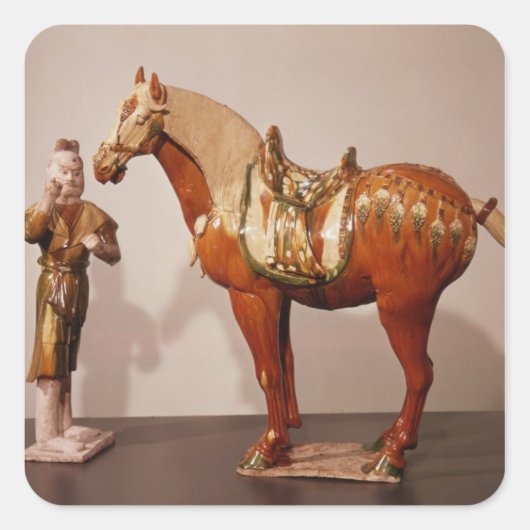 Paarden en bruinvissen, Tang Dynasty Vierkante Sticker (Voorkant)