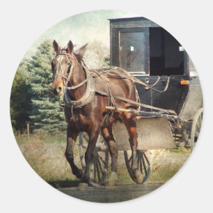 Paarden en buggy in Rural Iowa Ronde Sticker