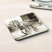 Paarden en Buggy Sepia Bier Onderzetter (Linkerzijde)