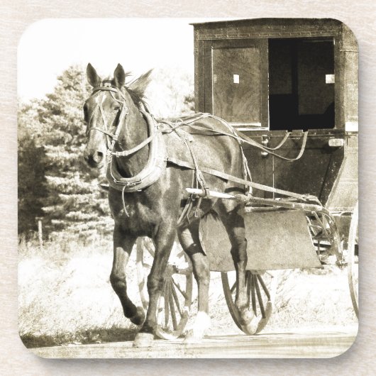 Paarden en Buggy Sepia Bier Onderzetter (Voorkant)