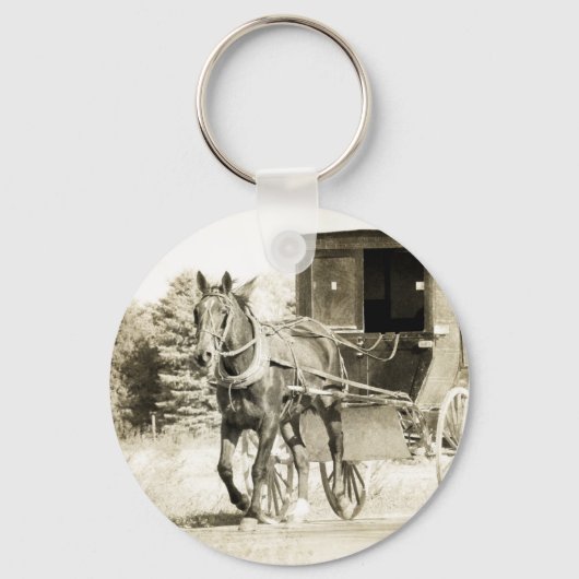 Paarden en Buggy Sepia Sleutelhanger (Voorkant)